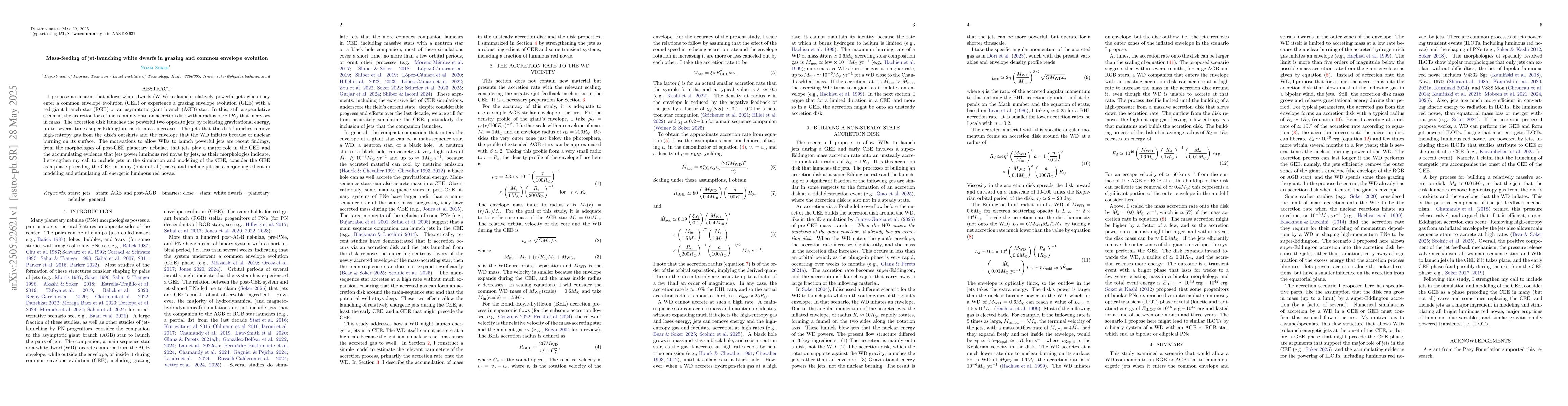 Thumbnail for Mass-feeding of jet-launching white dwarfs in grazing and common
  envelope evolution