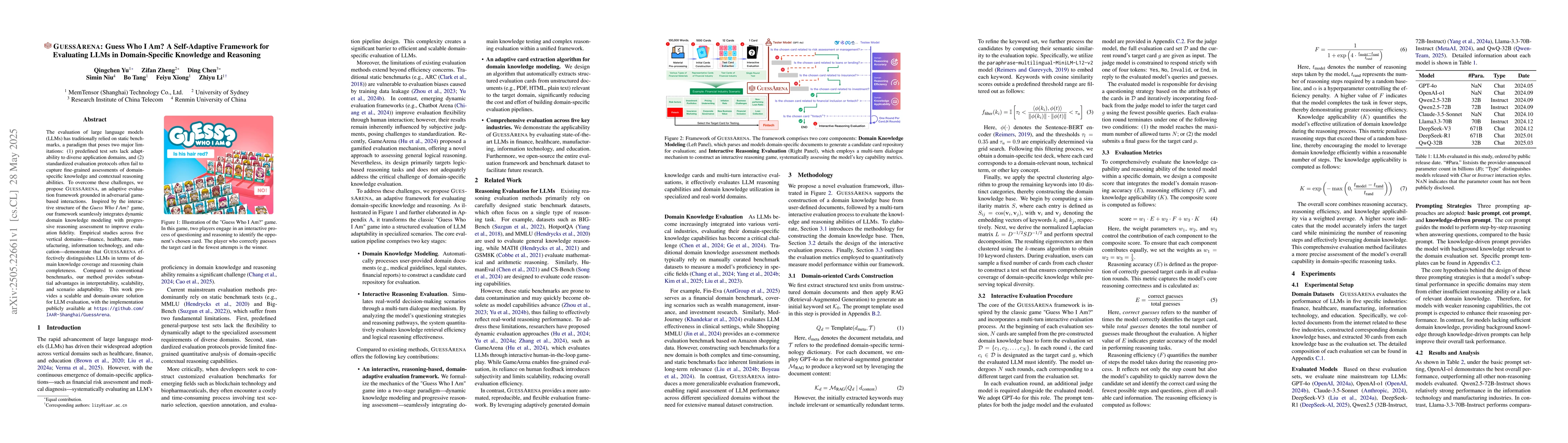 Thumbnail for GuessArena: Guess Who I Am? A Self-Adaptive Framework for Evaluating
  LLMs in Domain-Specific Knowledge and Reasoning