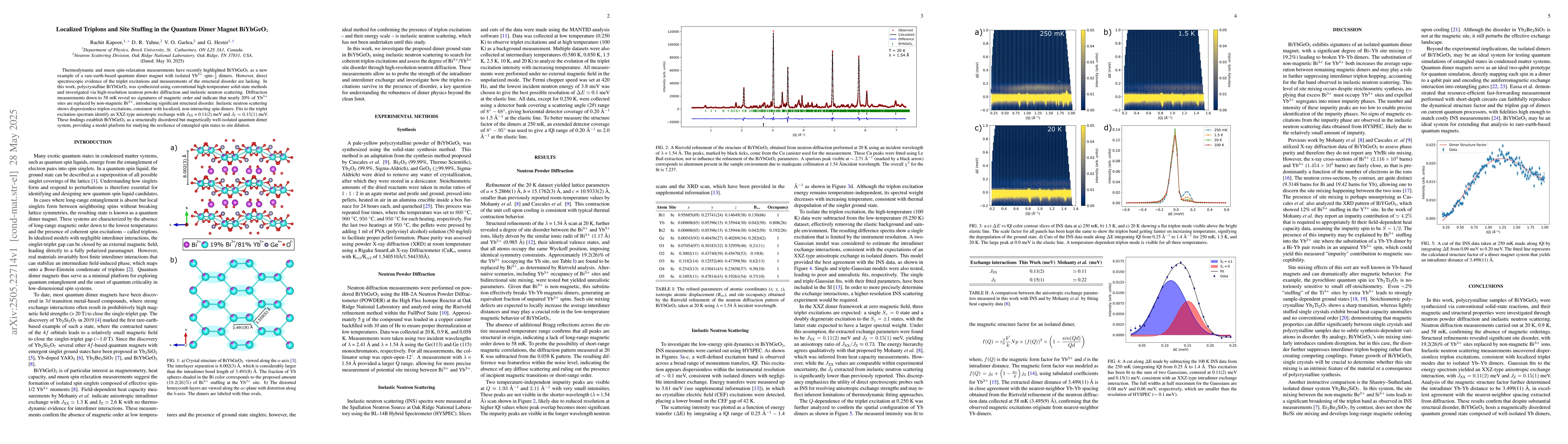 Thumbnail for Localized Triplons and Site Stuffing in the Quantum Dimer Magnet
  BiYbGeO$_5$