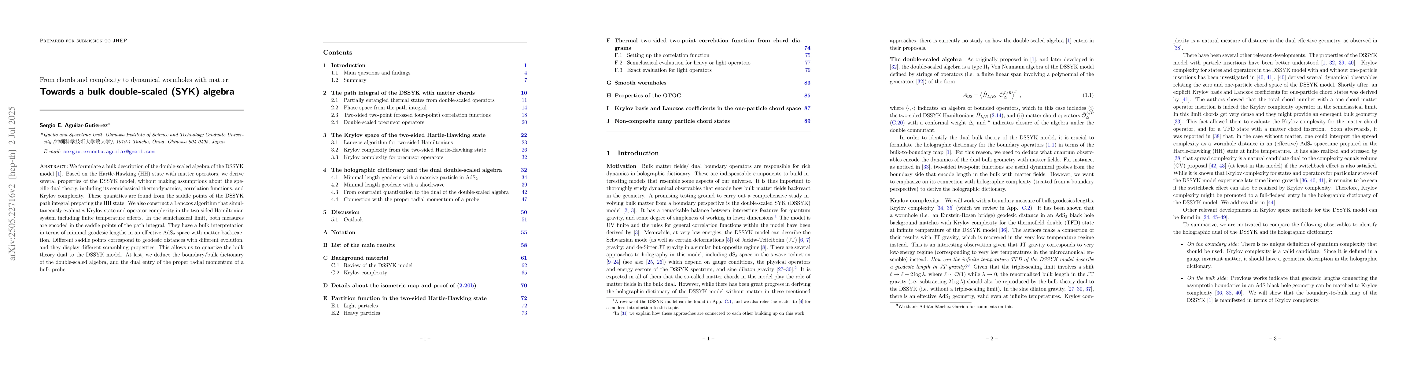 Thumbnail for From chords to dynamical wormholes with matter: Towards a bulk
  double-scaled (SYK) algebra