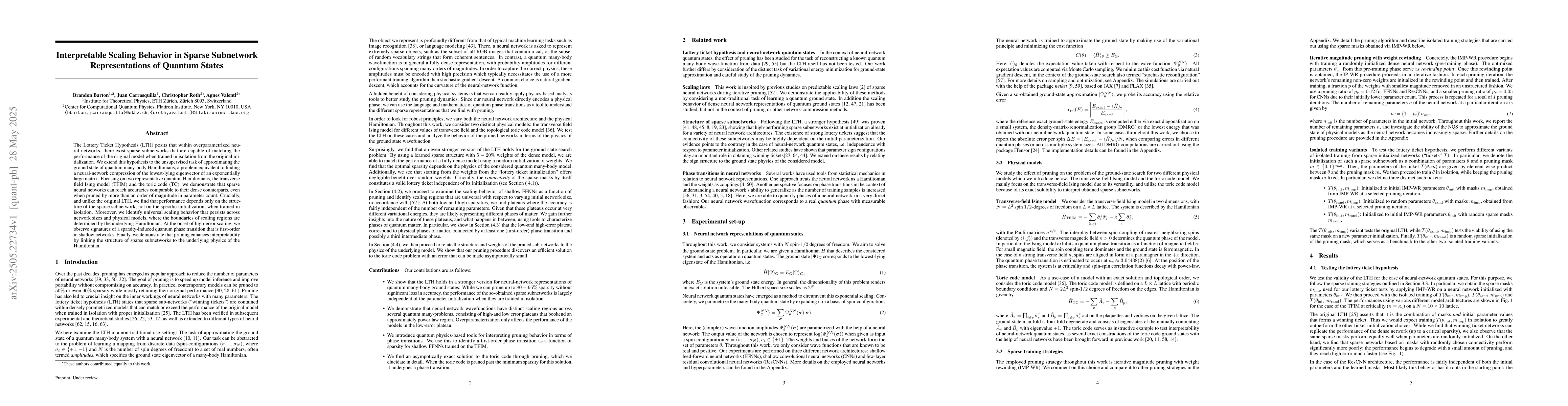 Thumbnail for Interpretable Scaling Behavior in Sparse Subnetwork Representations of
  Quantum States