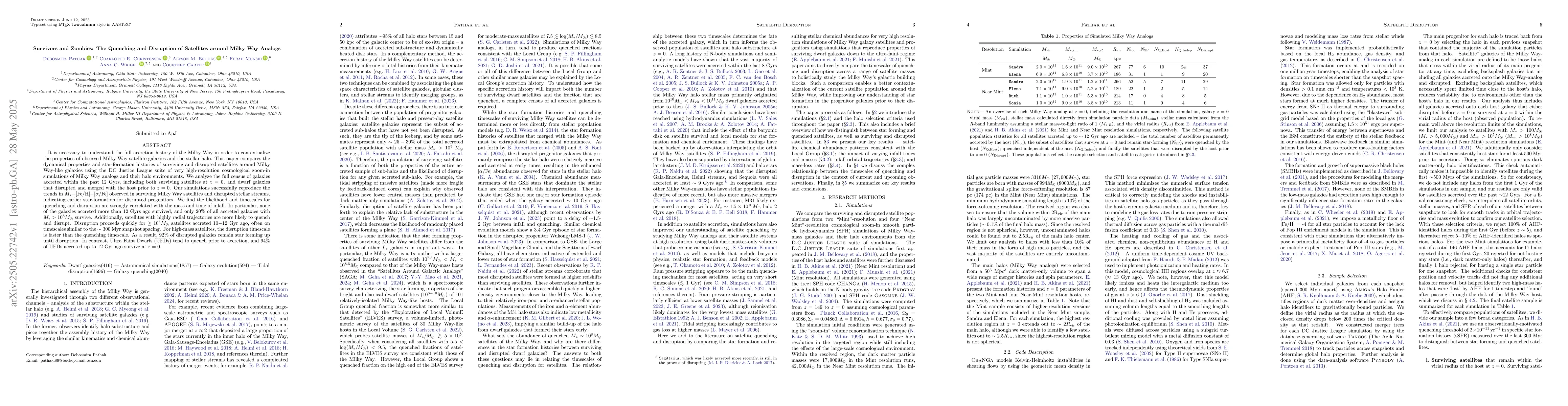 Thumbnail for Survivors and Zombies: The Quenching and Disruption of Satellites around
  Milky Way Analogs