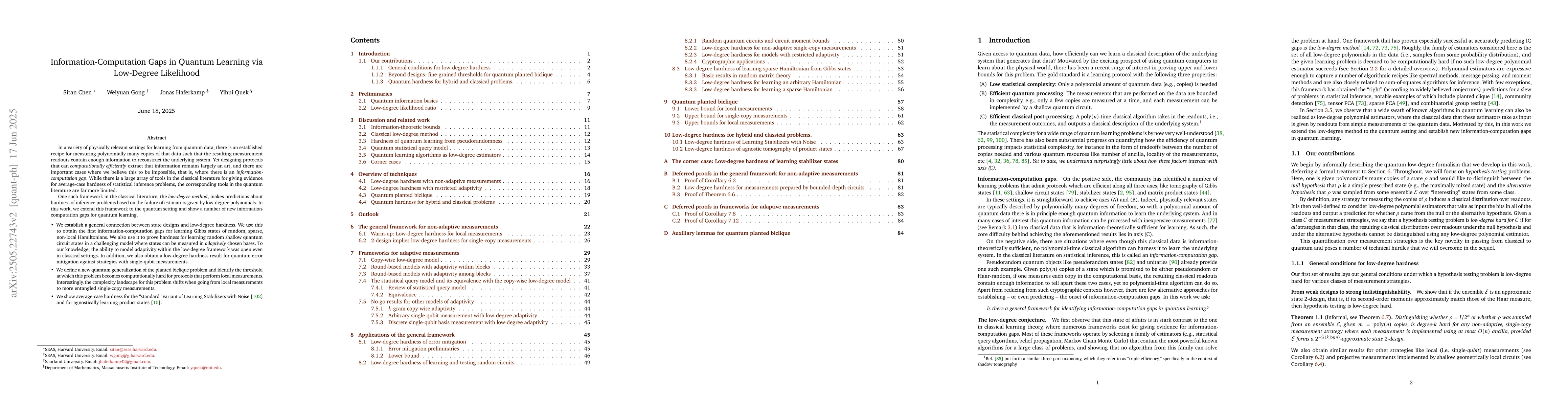 Thumbnail for Information-Computation Gaps in Quantum Learning via Low-Degree
  Likelihood