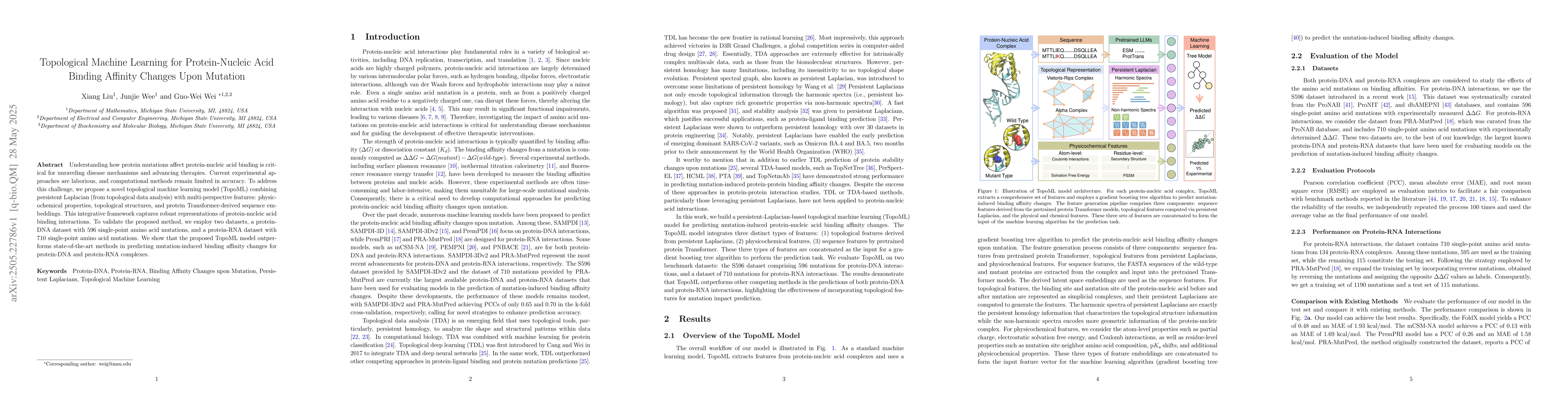 Thumbnail for Topological Machine Learning for Protein-Nucleic Acid Binding Affinity
  Changes Upon Mutation