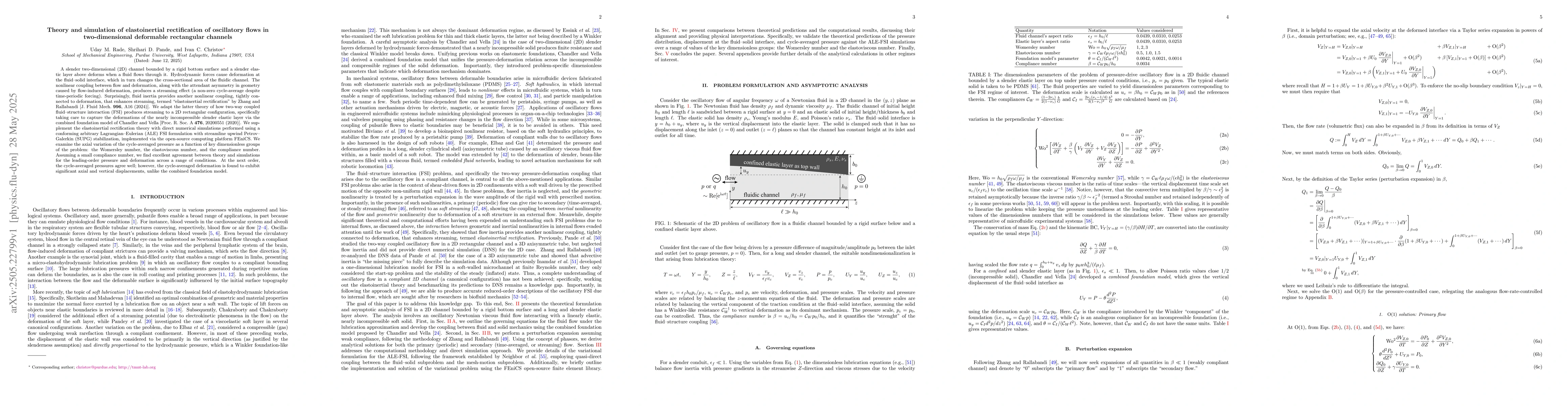 Thumbnail for Theory and simulation of elastoinertial rectification of oscillatory
  flows in two-dimensional deformable rectangular channels