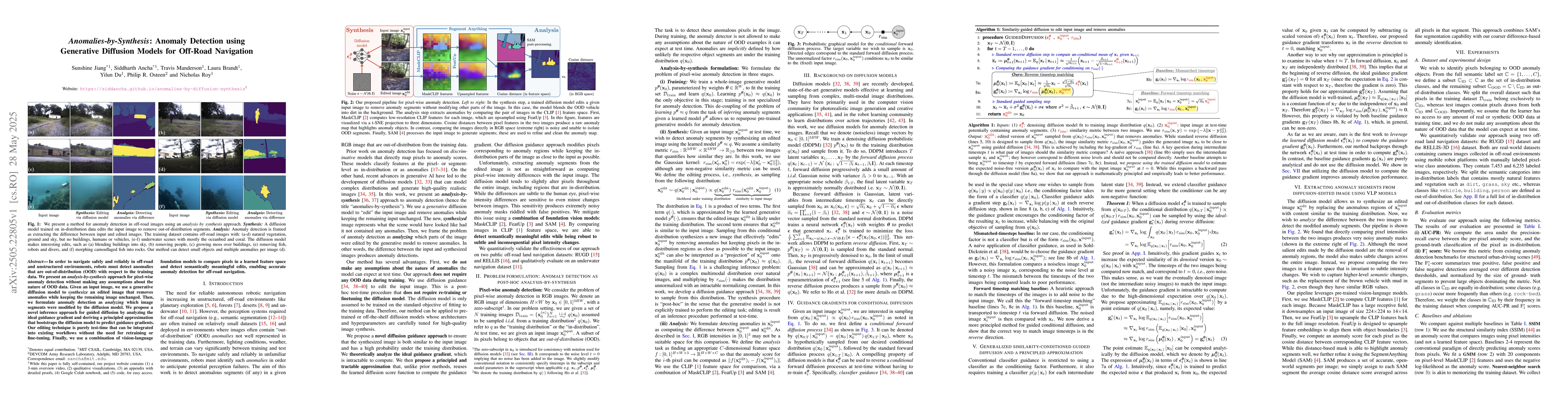 Thumbnail for Anomalies by Synthesis: Anomaly Detection using Generative Diffusion
  Models for Off-Road Navigation