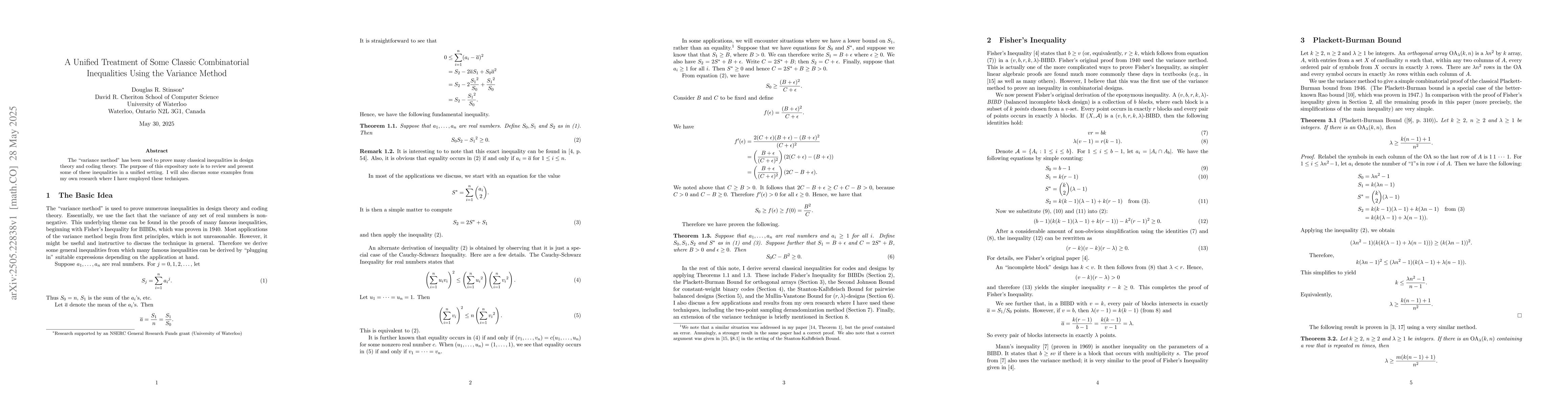 Thumbnail for A Unified Treatment of Some Classic Combinatorial Inequalities Using the
  Variance Method