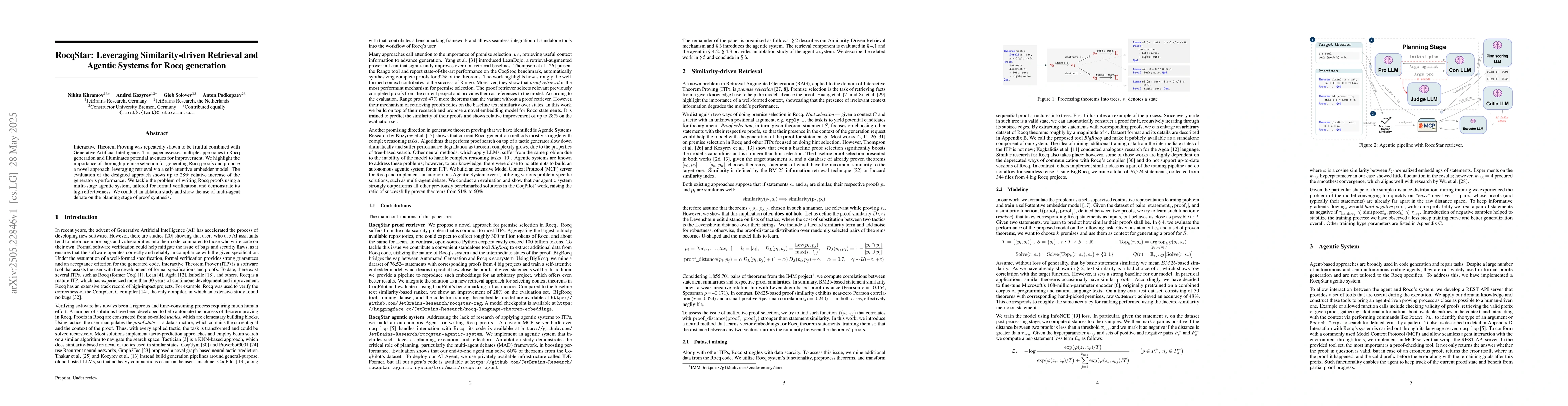 Thumbnail for RocqStar: Leveraging Similarity-driven Retrieval and Agentic Systems for
  Rocq generation