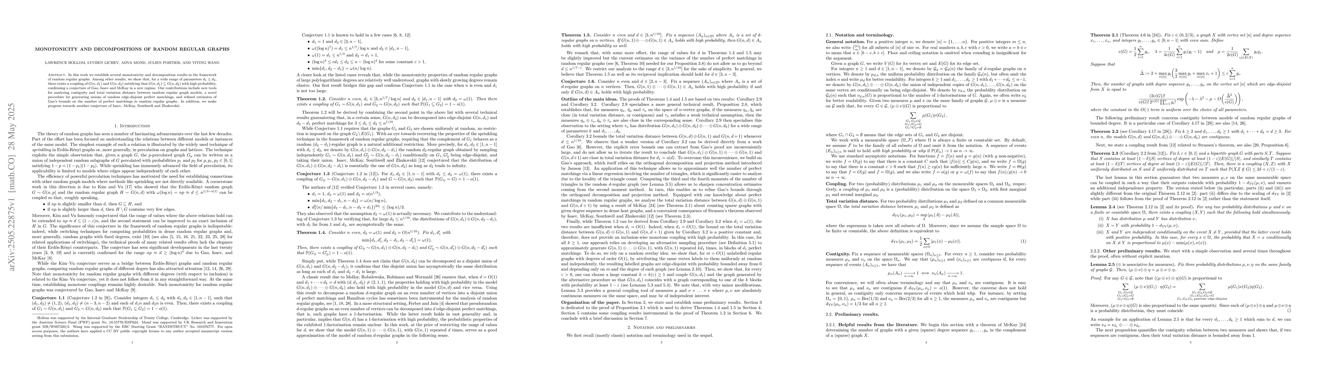 Thumbnail for Monotonicity and decompositions of random regular graphs