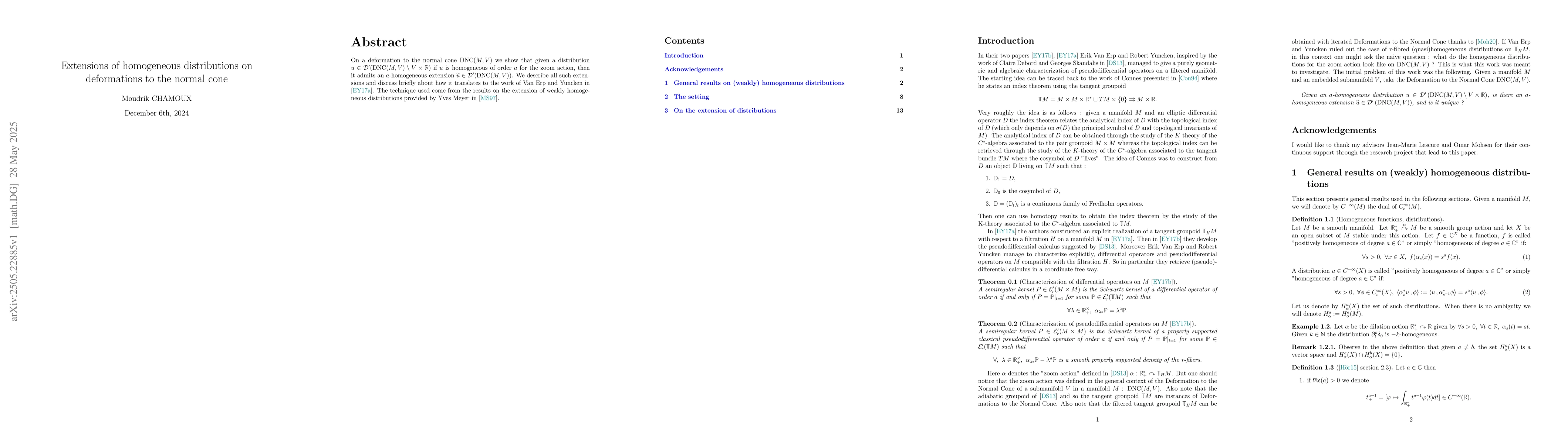 Thumbnail for Extensions of homogeneous distributions on deformations to the normal
  cone