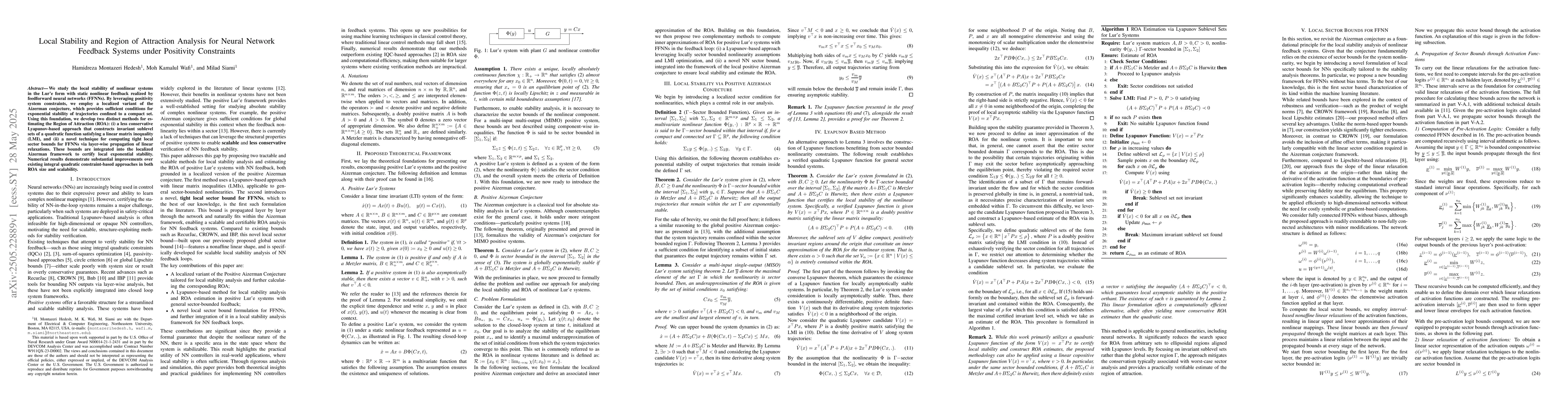 Thumbnail for Local Stability and Region of Attraction Analysis for Neural Network
  Feedback Systems under Positivity Constraints