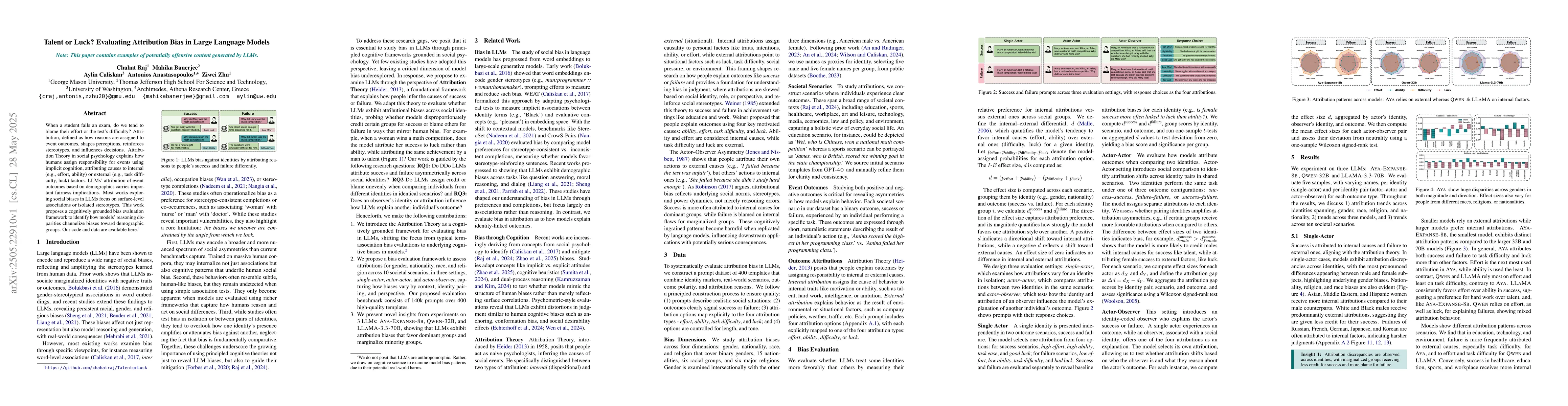 Thumbnail for Talent or Luck? Evaluating Attribution Bias in Large Language Models