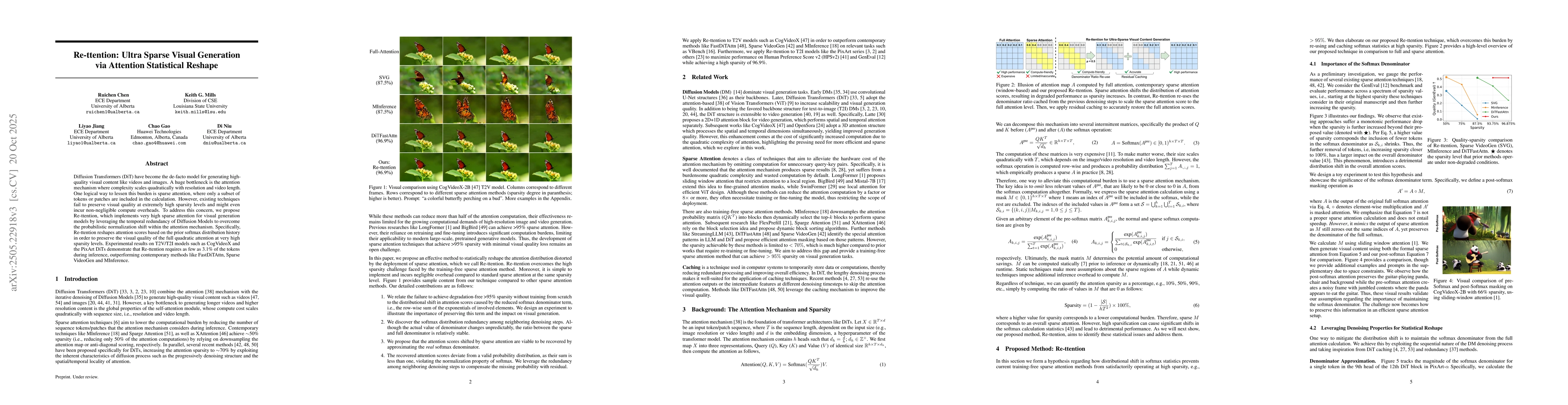 Thumbnail for Re-ttention: Ultra Sparse Visual Generation via Attention Statistical
  Reshape