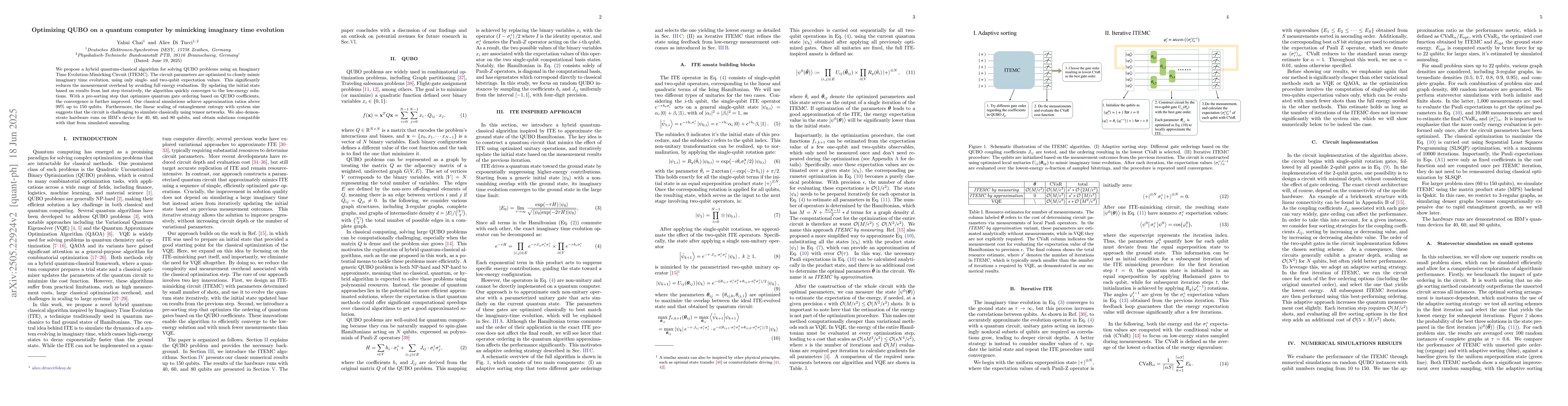 Thumbnail for Optimizing QUBO on a quantum computer by mimicking imaginary time
  evolution