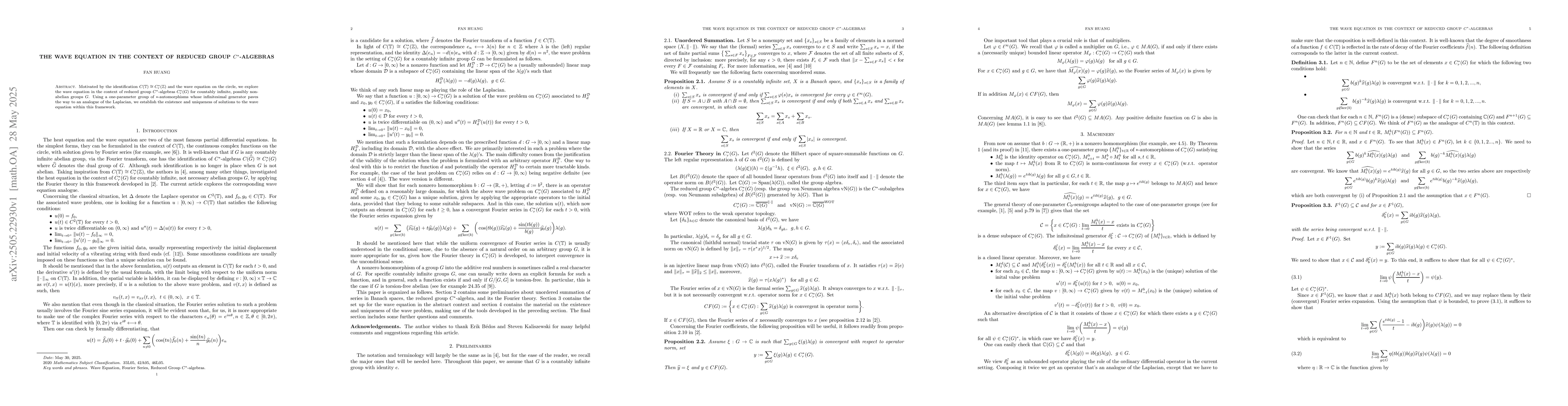 Thumbnail for The Wave Equation in the Context of Reduced Groups $C^*$-Algebras