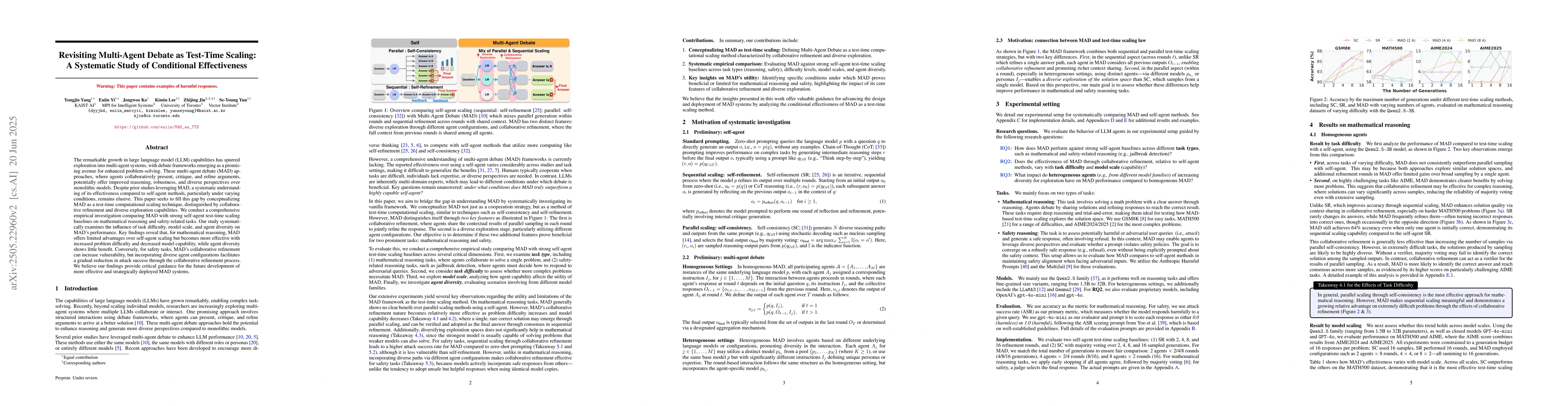 Thumbnail for Revisiting Multi-Agent Debate as Test-Time Scaling: A Systematic Study
  of Conditional Effectiveness