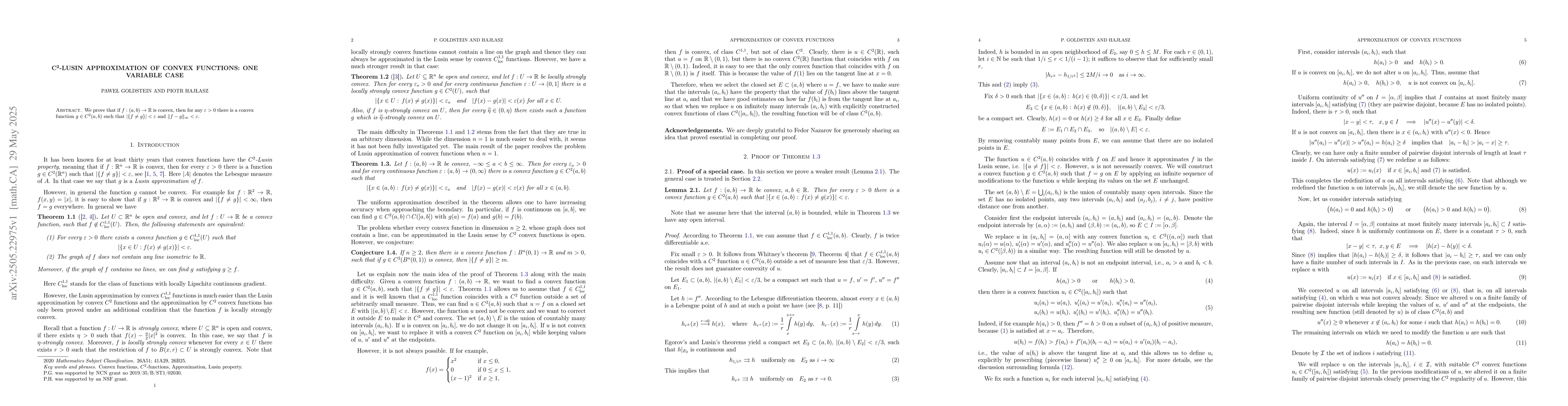 Thumbnail for $\mathbf{C^2}$-Lusin approximation of convex functions: one variable
  case