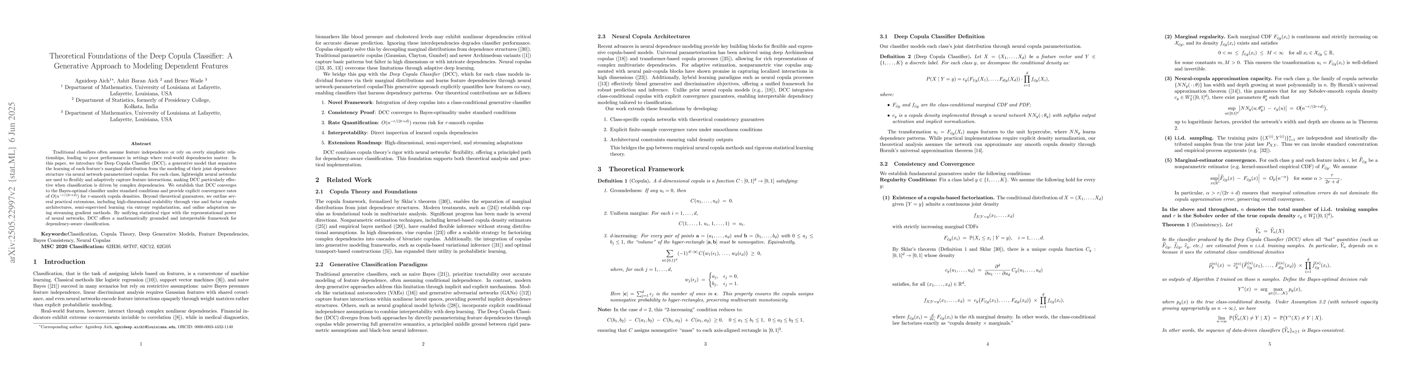 Thumbnail for Theoretical Foundations of the Deep Copula Classifier: A Generative
  Approach to Modeling Dependent Features
