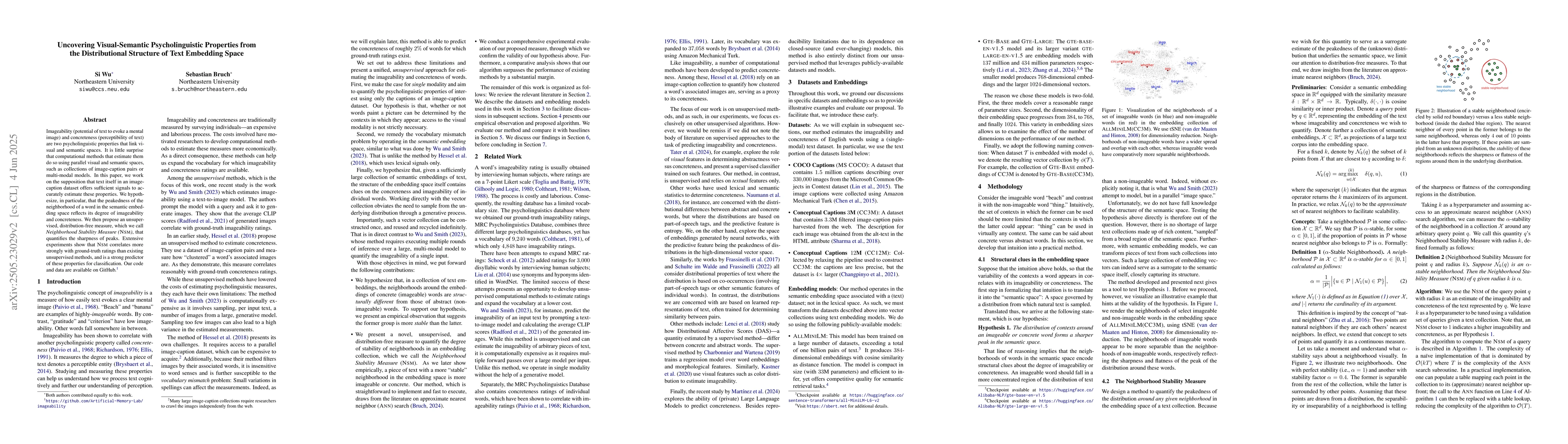 Thumbnail for Uncovering Visual-Semantic Psycholinguistic Properties from the
  Distributional Structure of Text Embedding Spac