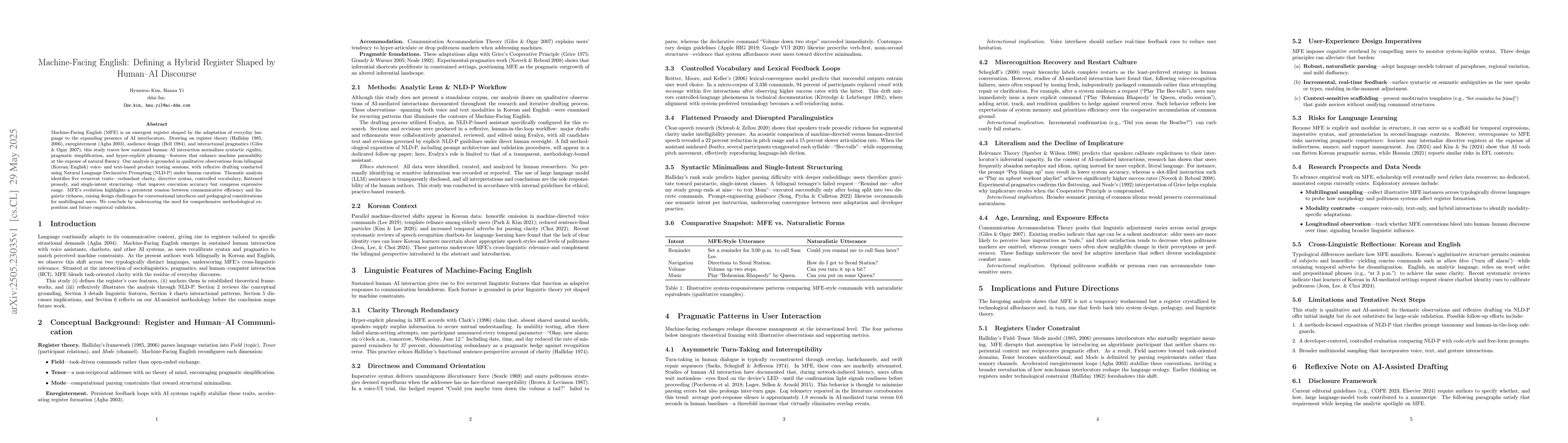 Thumbnail for Machine-Facing English: Defining a Hybrid Register Shaped by Human-AI
  Discourse