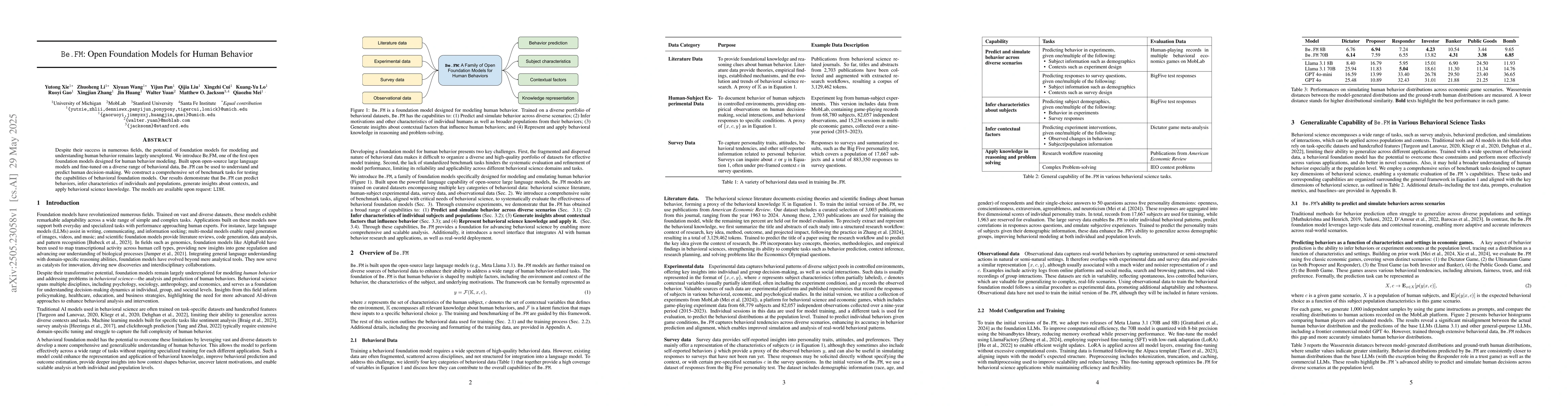 Thumbnail for Be.FM: Open Foundation Models for Human Behavior