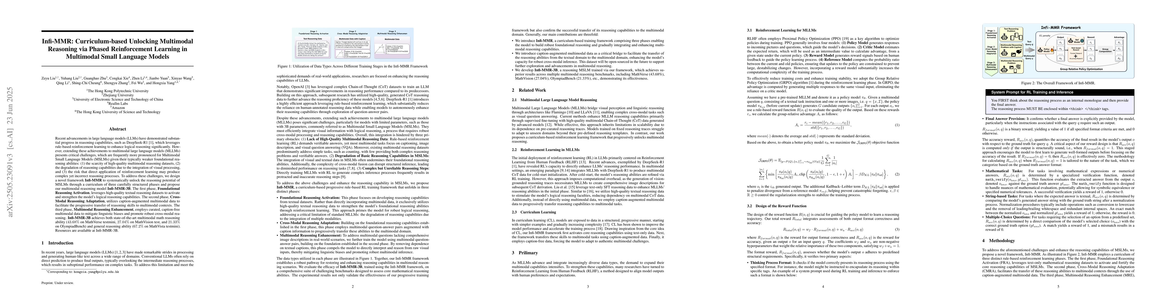 Thumbnail for Infi-MMR: Curriculum-based Unlocking Multimodal Reasoning via Phased
  Reinforcement Learning in Multimodal Small Language Models