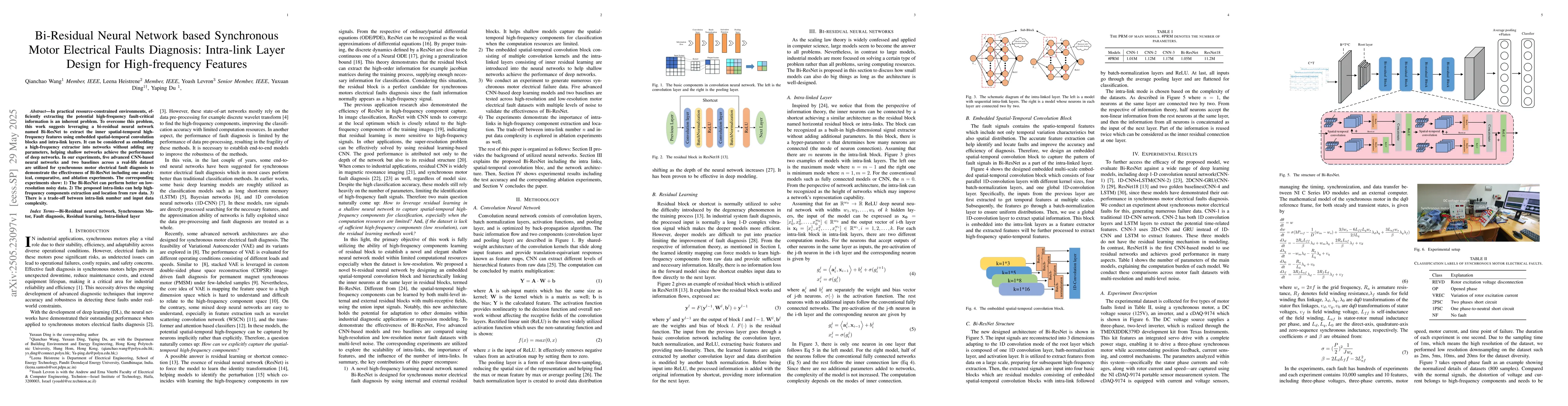 Thumbnail for Bi-Residual Neural Network based Synchronous Motor Electrical Faults
  Diagnosis: Intra-link Layer Design for High-frequency Features