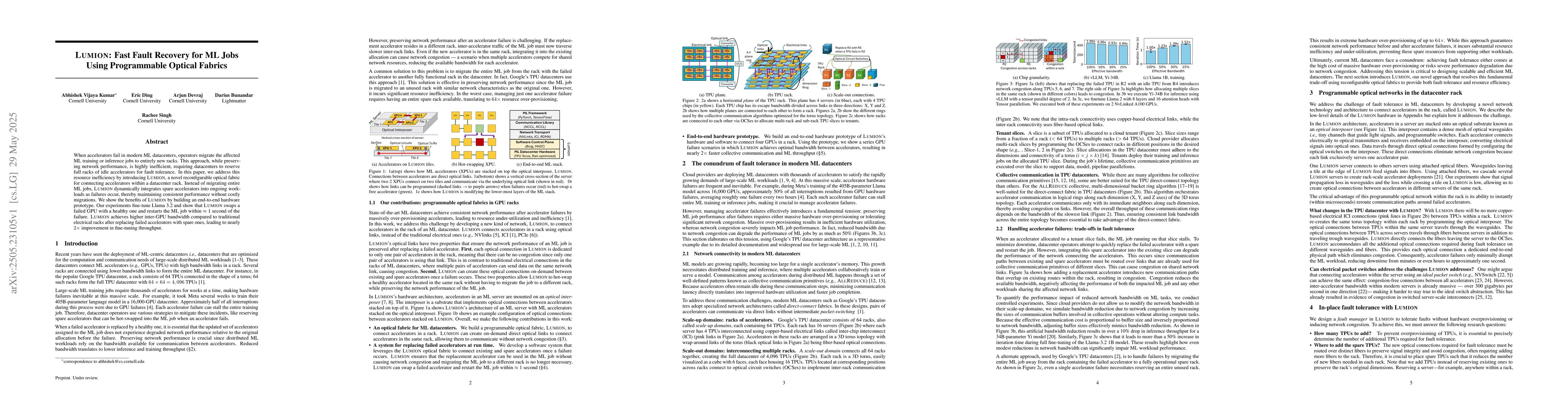Thumbnail for LUMION: Fast Fault Recovery for ML Jobs Using Programmable Optical
  Fabrics