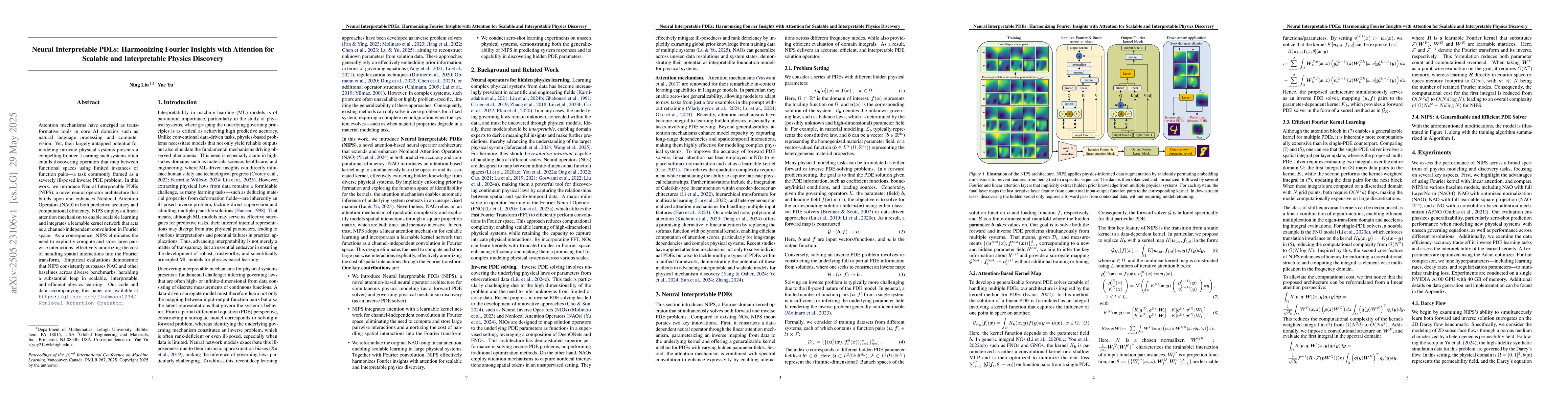 Thumbnail for Neural Interpretable PDEs: Harmonizing Fourier Insights with Attention
  for Scalable and Interpretable Physics Discovery