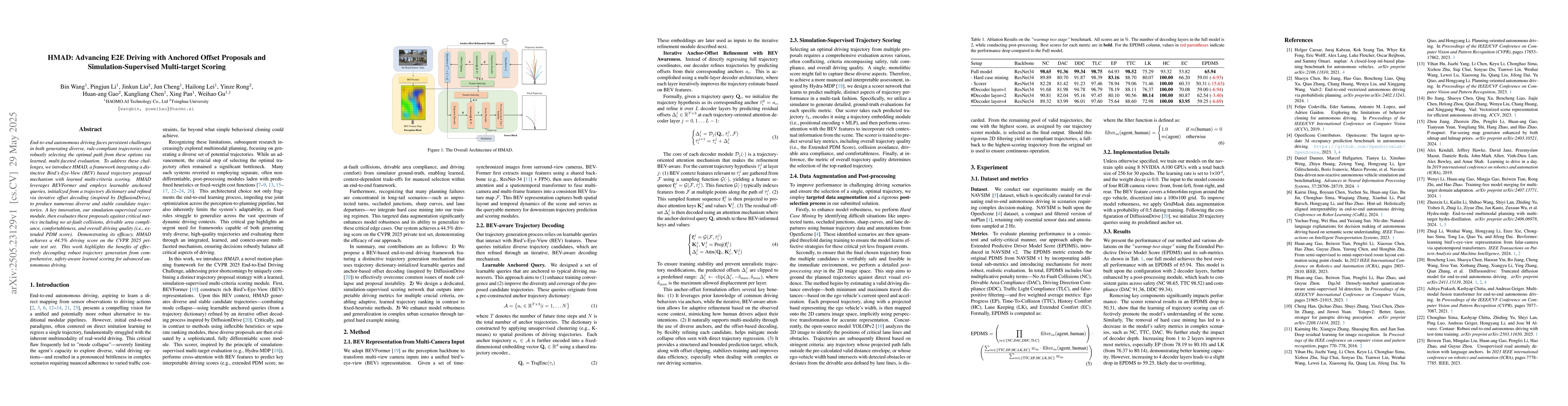 Thumbnail for HMAD: Advancing E2E Driving with Anchored Offset Proposals and
  Simulation-Supervised Multi-target Scoring
