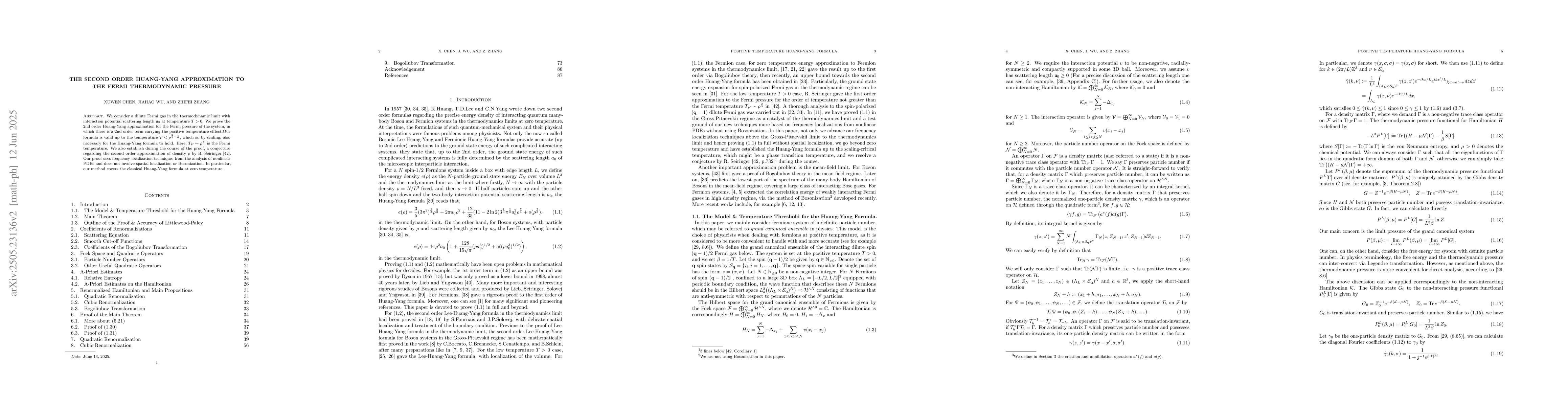 Thumbnail for The second order Huang-Yang approximation to the Fermi thermodynamic
  pressure