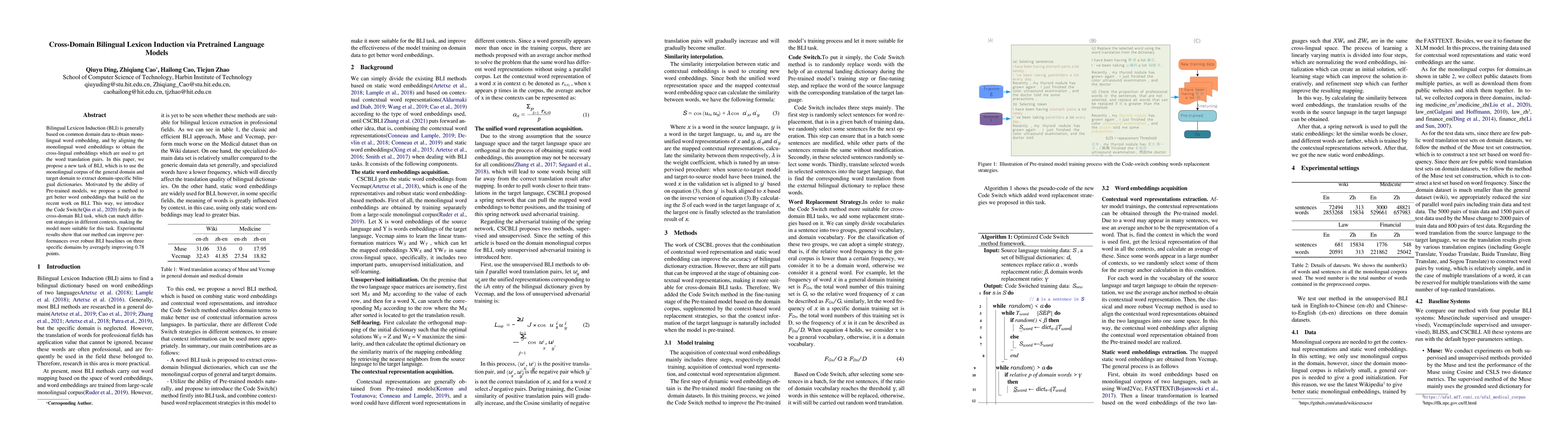 Thumbnail for Cross-Domain Bilingual Lexicon Induction via Pretrained Language Models