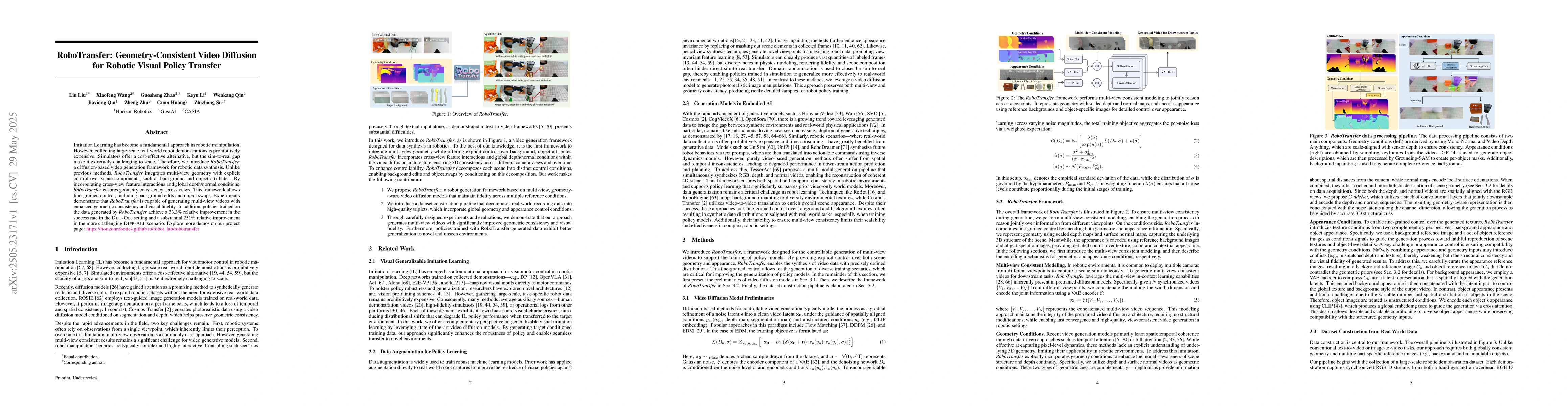 Thumbnail for RoboTransfer: Geometry-Consistent Video Diffusion for Robotic Visual
  Policy Transfer