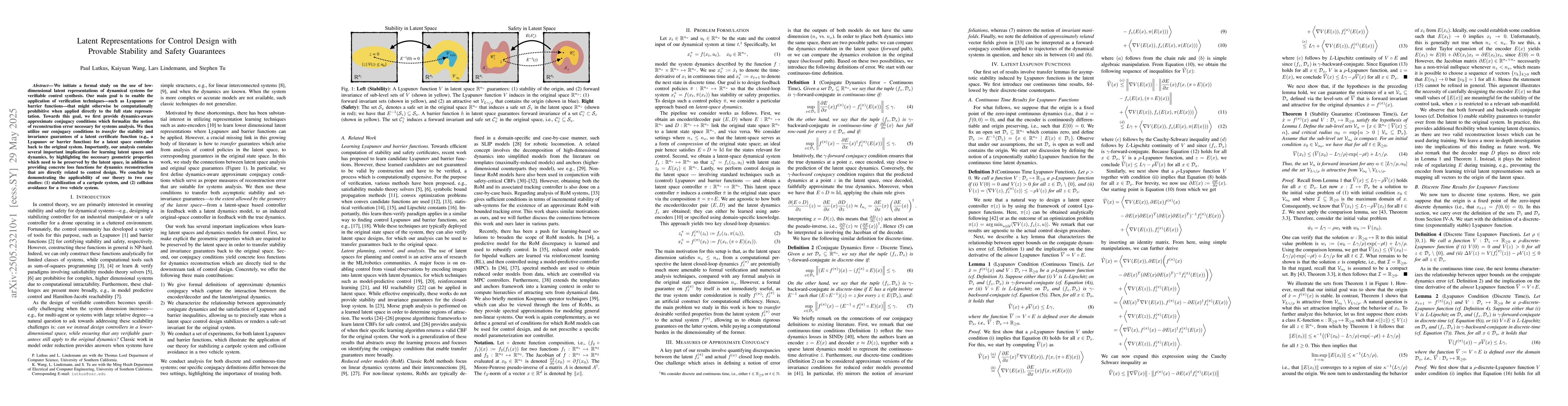 Thumbnail for Latent Representations for Control Design with Provable Stability and
  Safety Guarantees