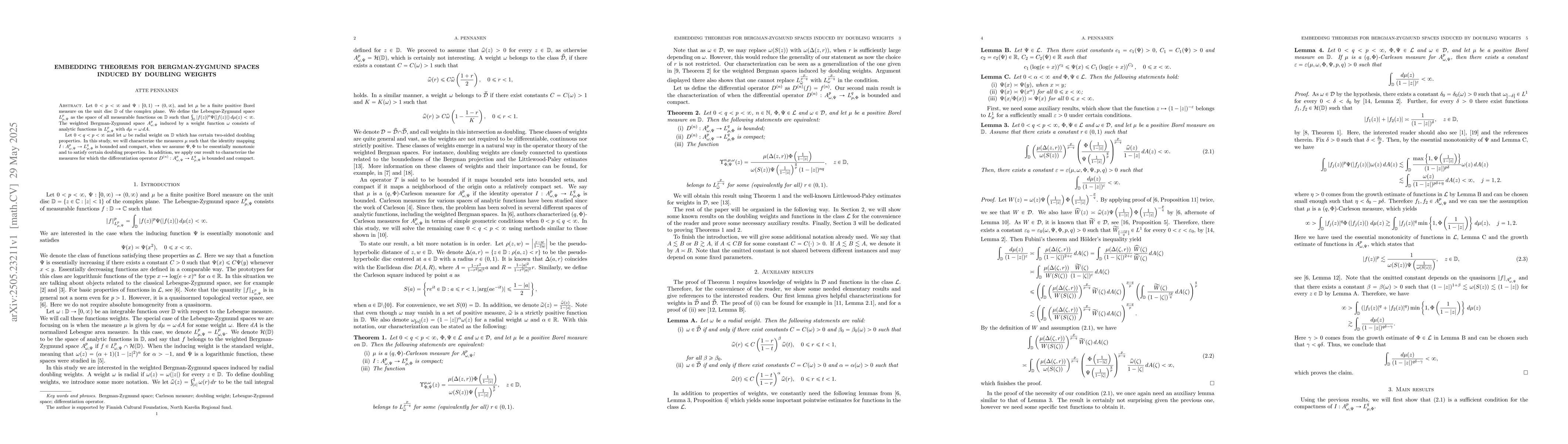 Thumbnail for Embedding theorems for Bergman-Zygmund spaces induced by doubling
  weights