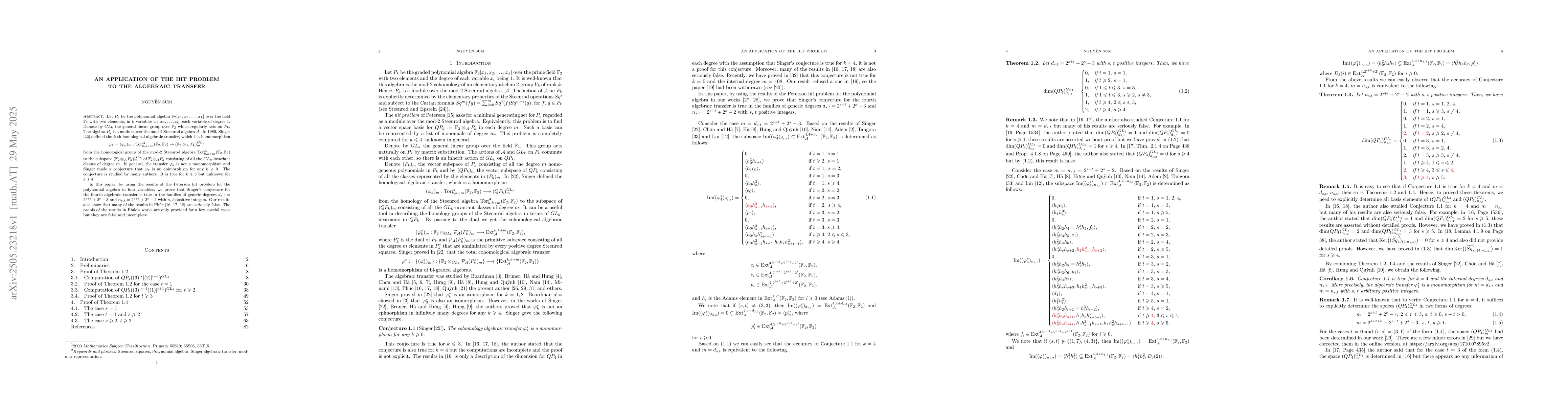 Thumbnail for An application of the hit problem to the algebraic transfer