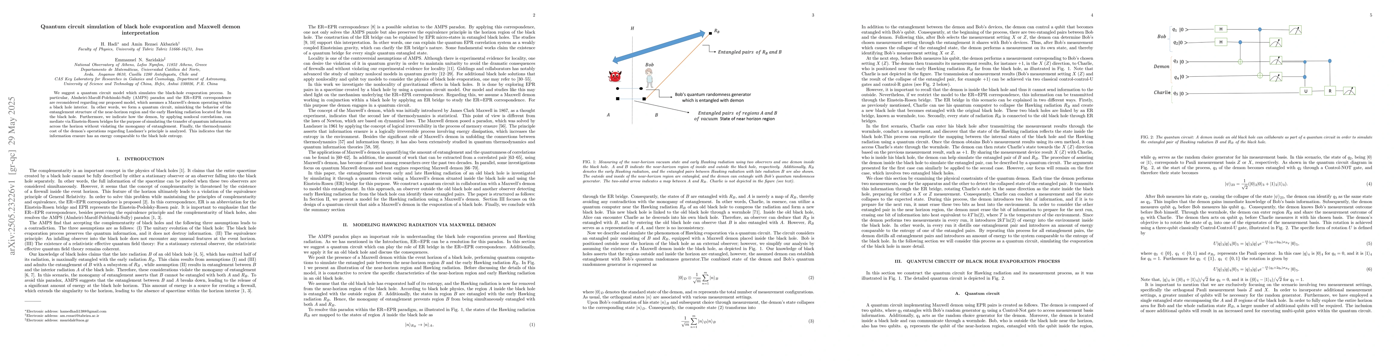 Thumbnail for Quantum circuit simulation of black hole evaporation and Maxwell demon
  interpretation