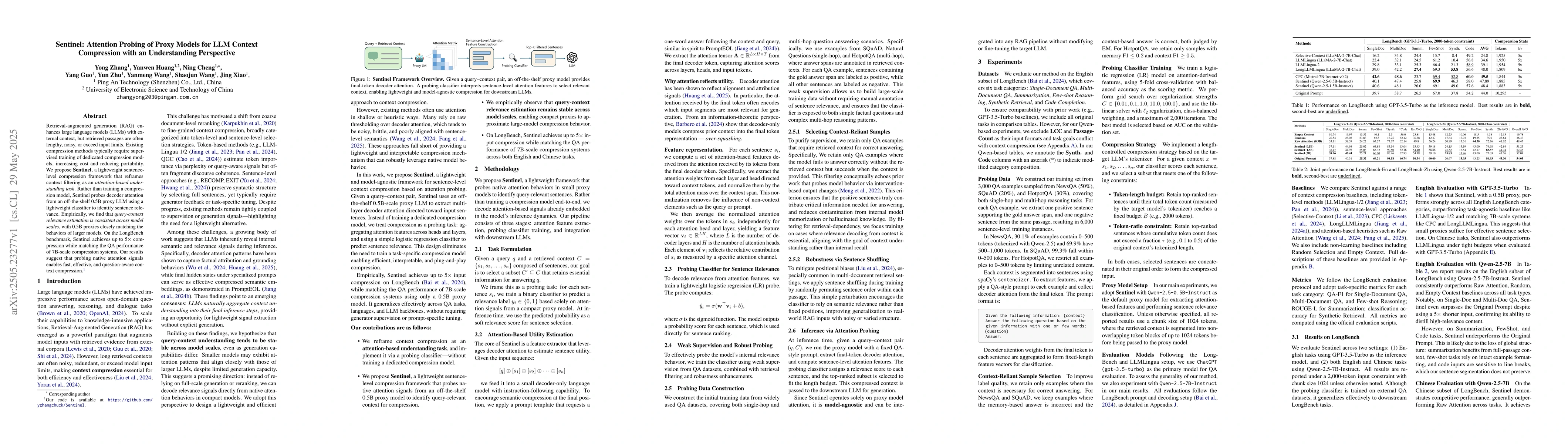 Thumbnail for Sentinel: Attention Probing of Proxy Models for LLM Context Compression
  with an Understanding Perspective