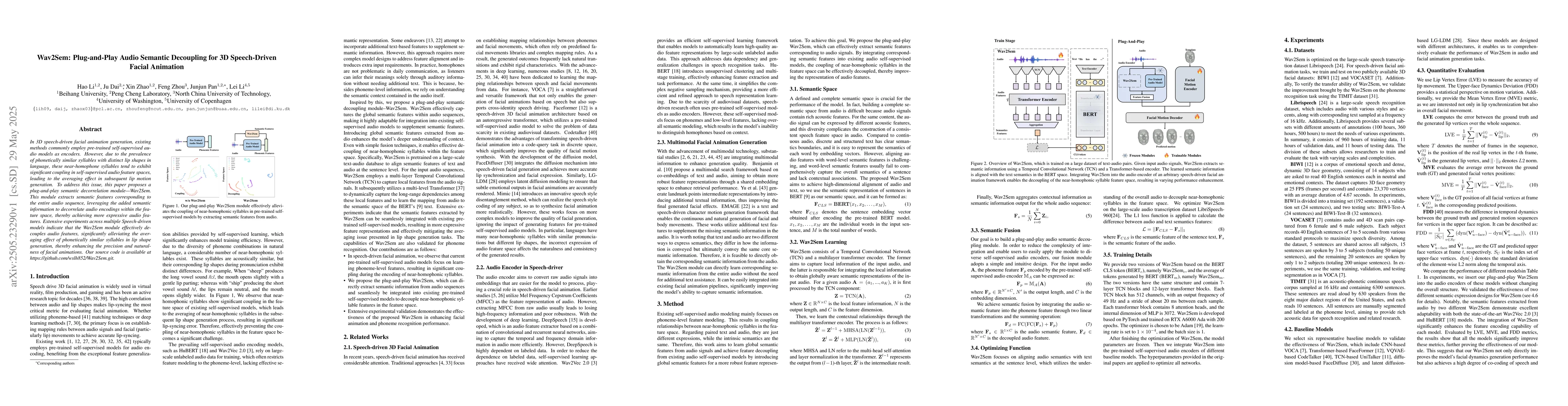 Thumbnail for Wav2Sem: Plug-and-Play Audio Semantic Decoupling for 3D Speech-Driven
  Facial Animation