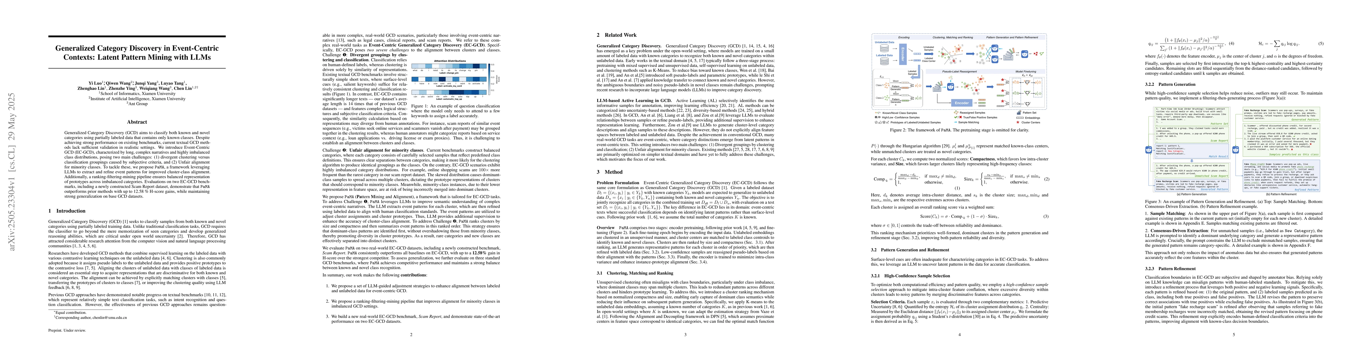Thumbnail for Generalized Category Discovery in Event-Centric Contexts: Latent Pattern
  Mining with LLMs