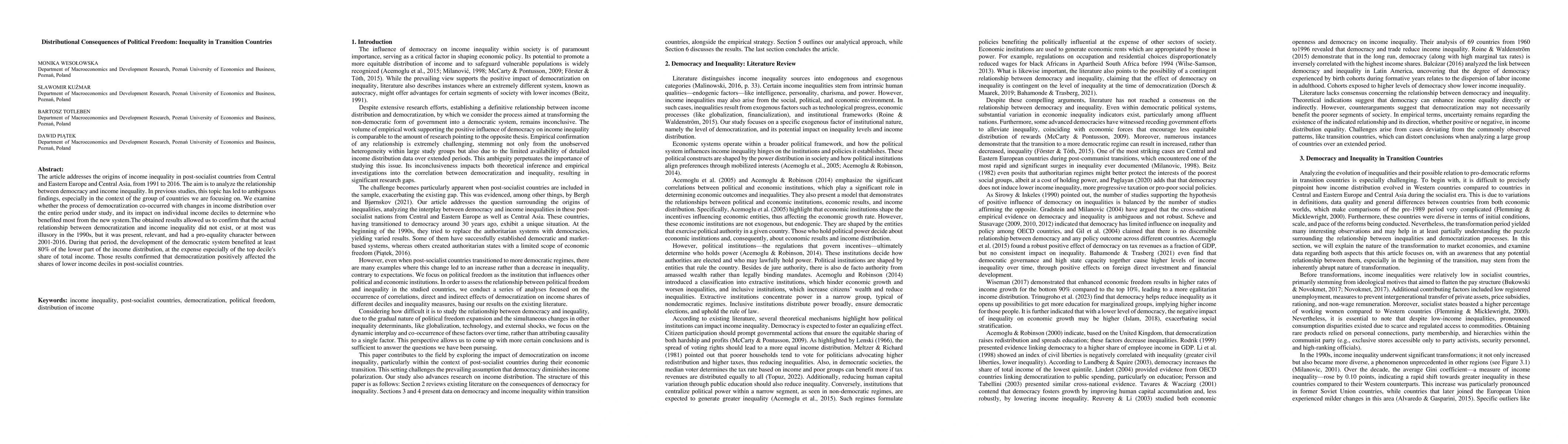 Thumbnail for Distributional Consequences of Political Freedom: Inequality in
  Transition Countries