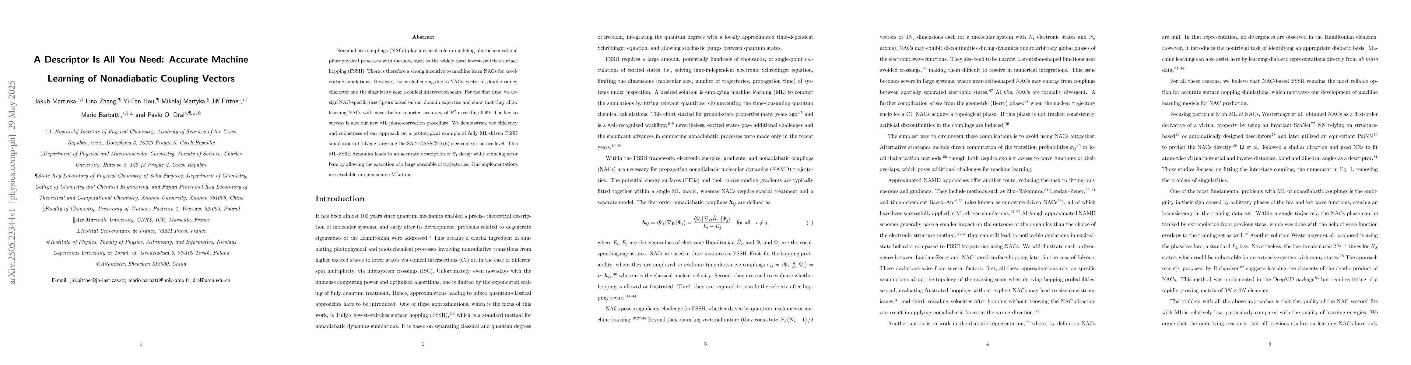 Thumbnail for A Descriptor Is All You Need: Accurate Machine Learning of Nonadiabatic
  Coupling Vectors