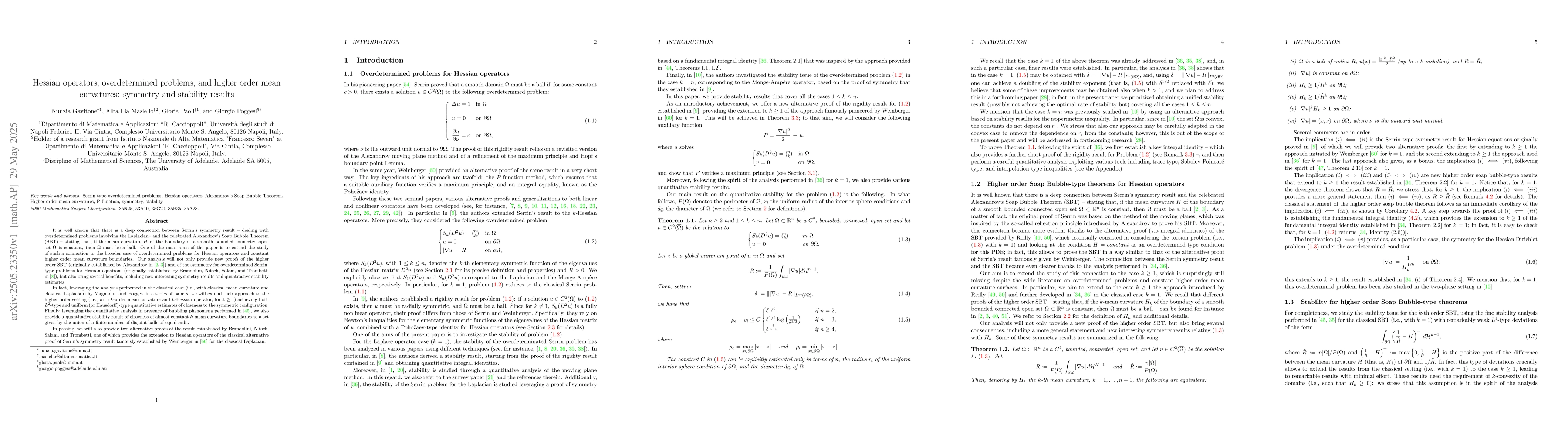 Thumbnail for Hessian operators, overdetermined problems, and higher order mean
  curvatures: symmetry and stability results