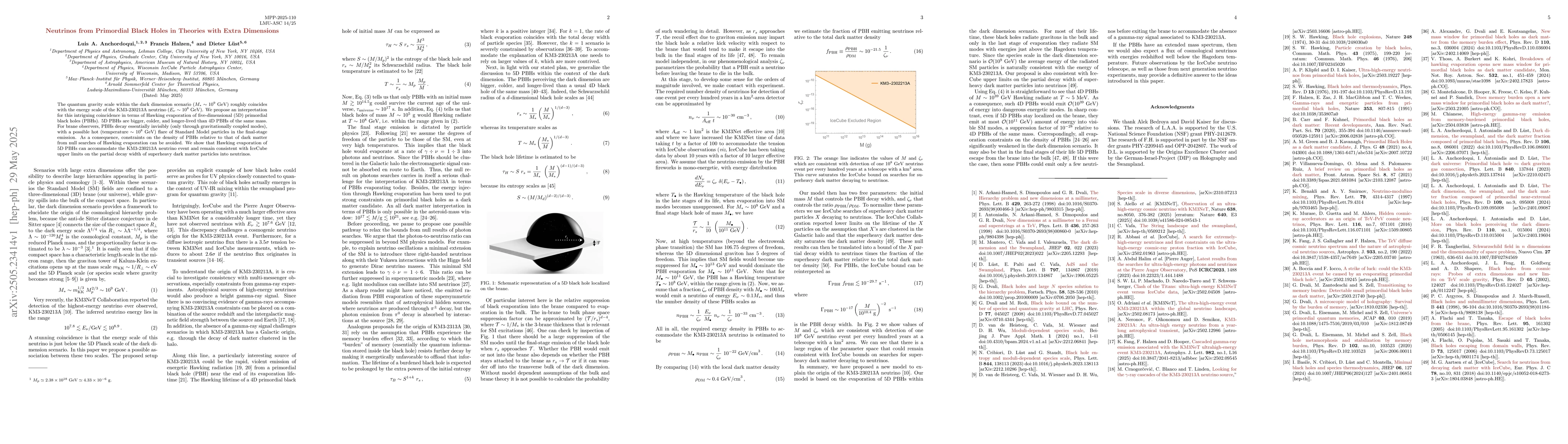 Thumbnail for Neutrinos from Primordial Black Holes in Theories with Extra Dimensions