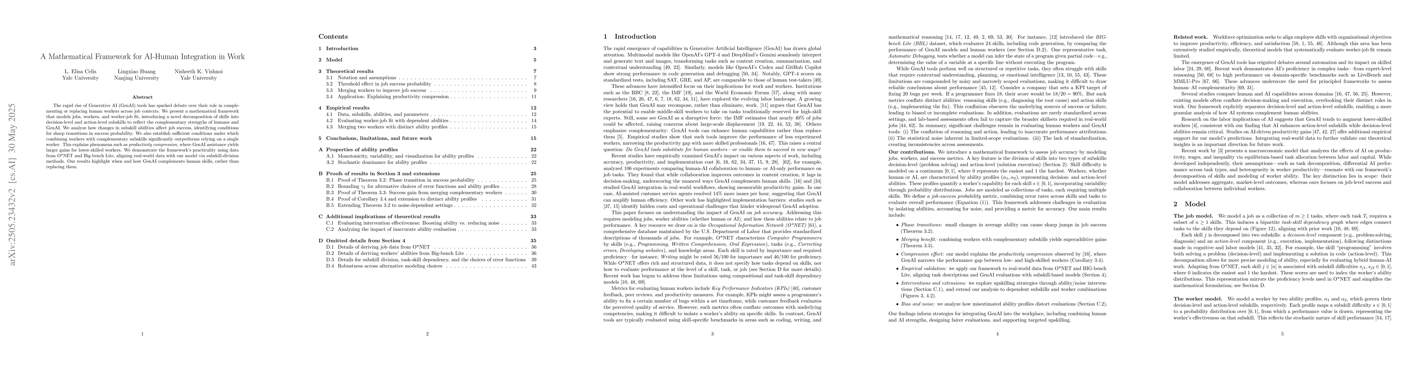 Thumbnail for A Mathematical Framework for AI-Human Integration in Work