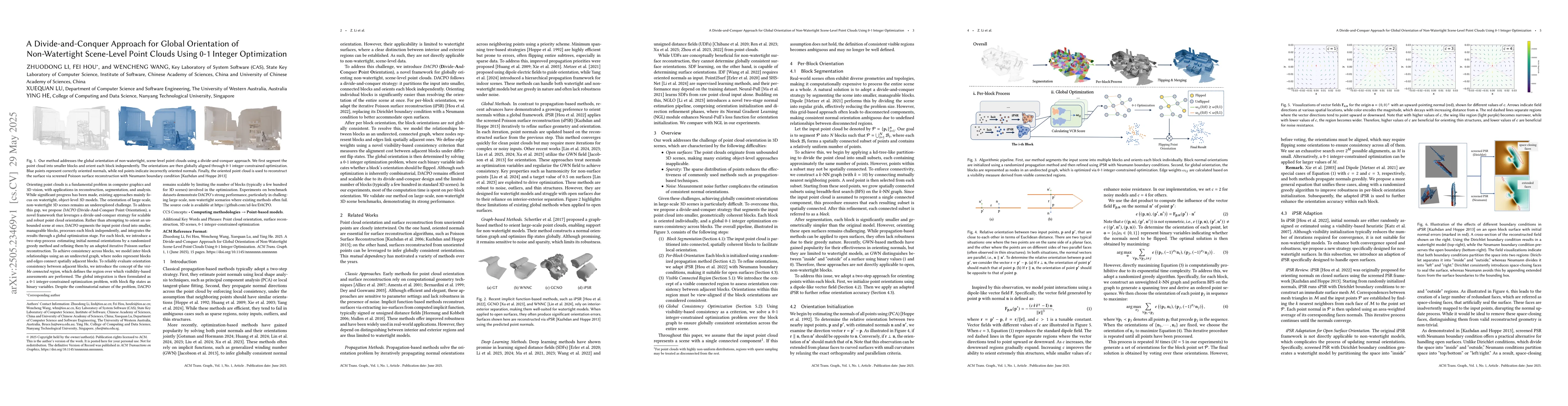 Thumbnail for A Divide-and-Conquer Approach for Global Orientation of Non-Watertight
  Scene-Level Point Clouds Using 0-1 Integer Optimization
