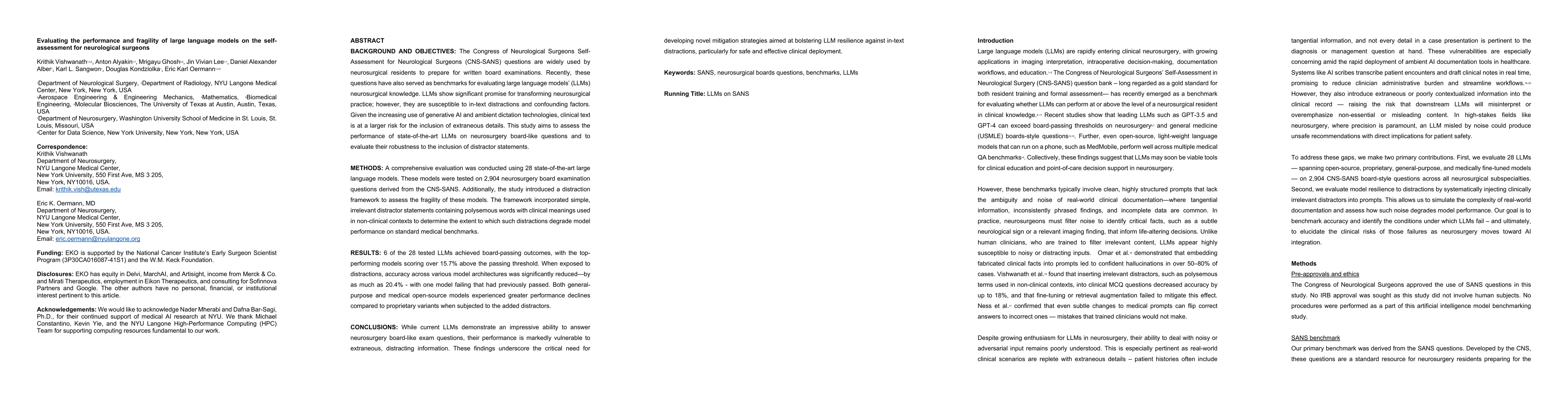 Thumbnail for Evaluating the performance and fragility of large language models on the
  self-assessment for neurological surgeons