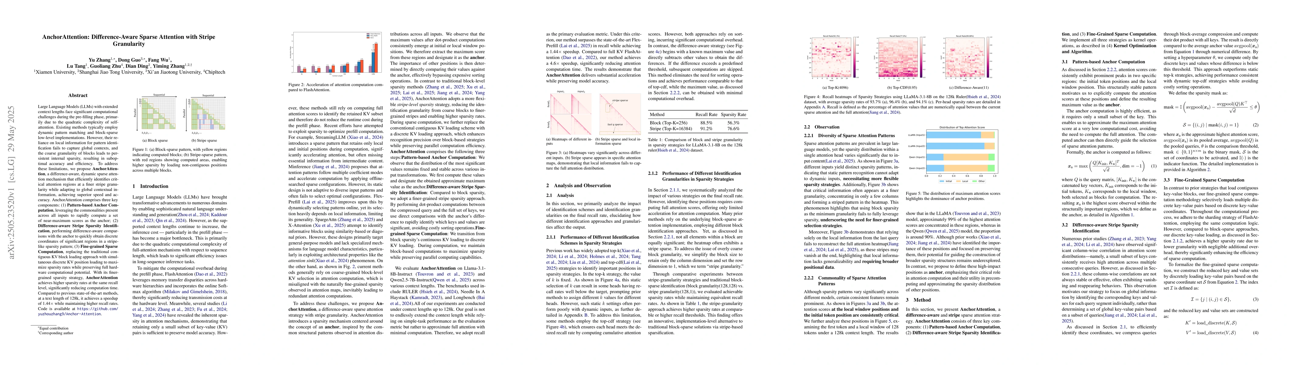 Thumbnail for AnchorAttention: Difference-Aware Sparse Attention with Stripe
  Granularity