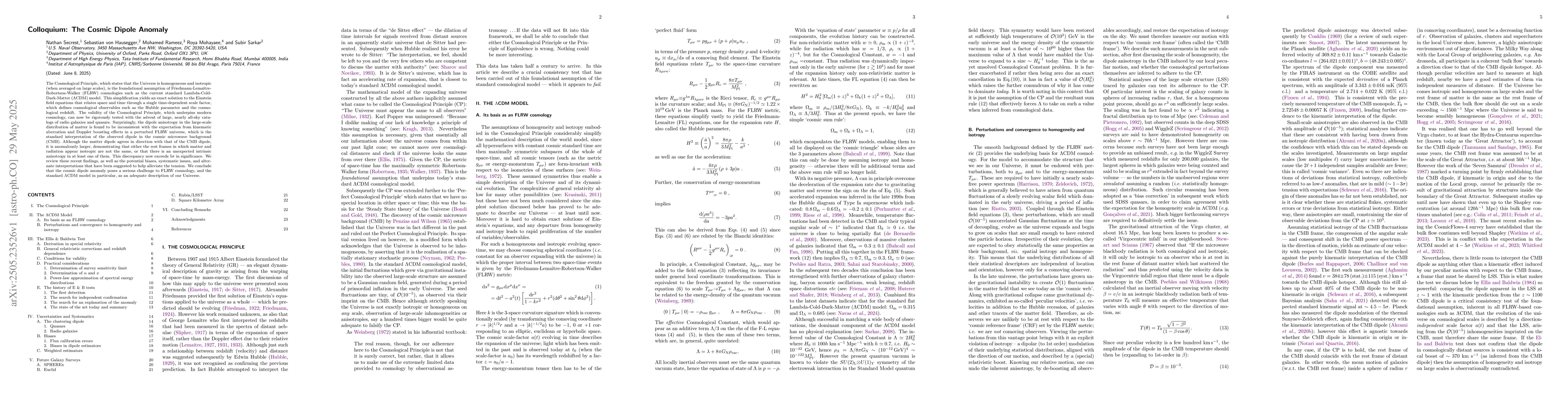Thumbnail for Colloquium: The Cosmic Dipole Anomaly