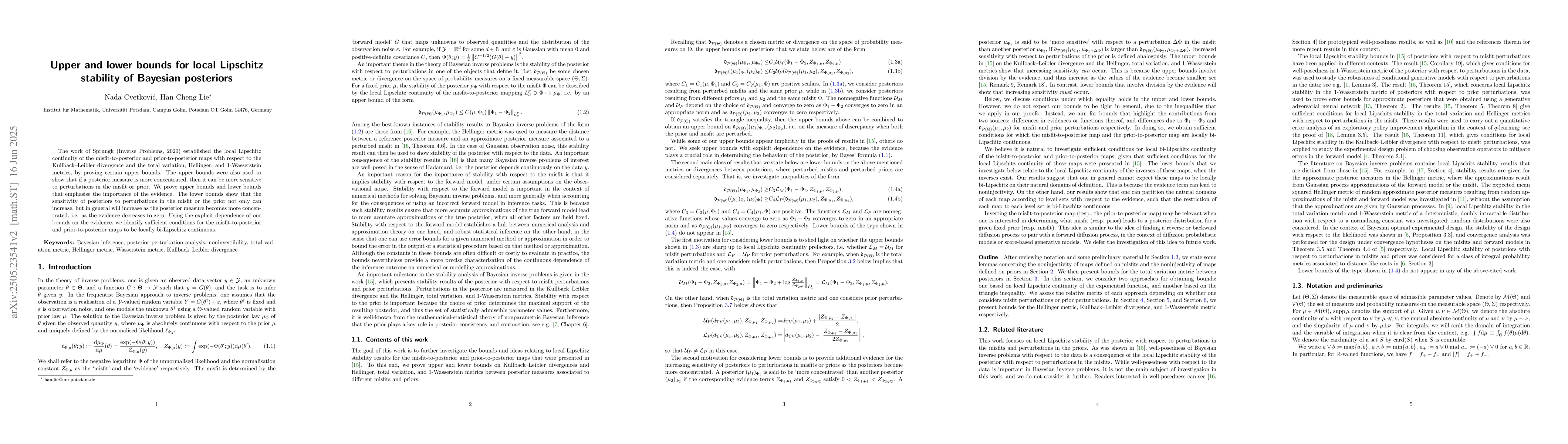 Thumbnail for Upper and lower bounds for local Lipschitz stability of Bayesian
  posteriors